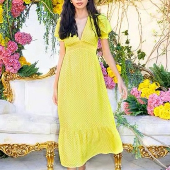 Alice + Olivia Angela Tirred Deep V-Neck Midi Dress Size 10 - Picture 1 of 9